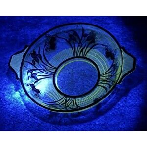 Antique Candy Dish W/Sterling Overlay  Iris Flowers Serving Dish-UV